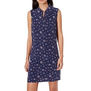 Equipment 100% Silk Sz M Floral Navy Blue Sleeveless Dress